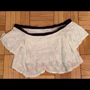 Black and white off the shoulder lace crop top